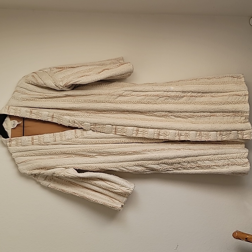 Ollari Anthropologie Renee Duster Cardigan Coat Kimono Textured Cream Size Small